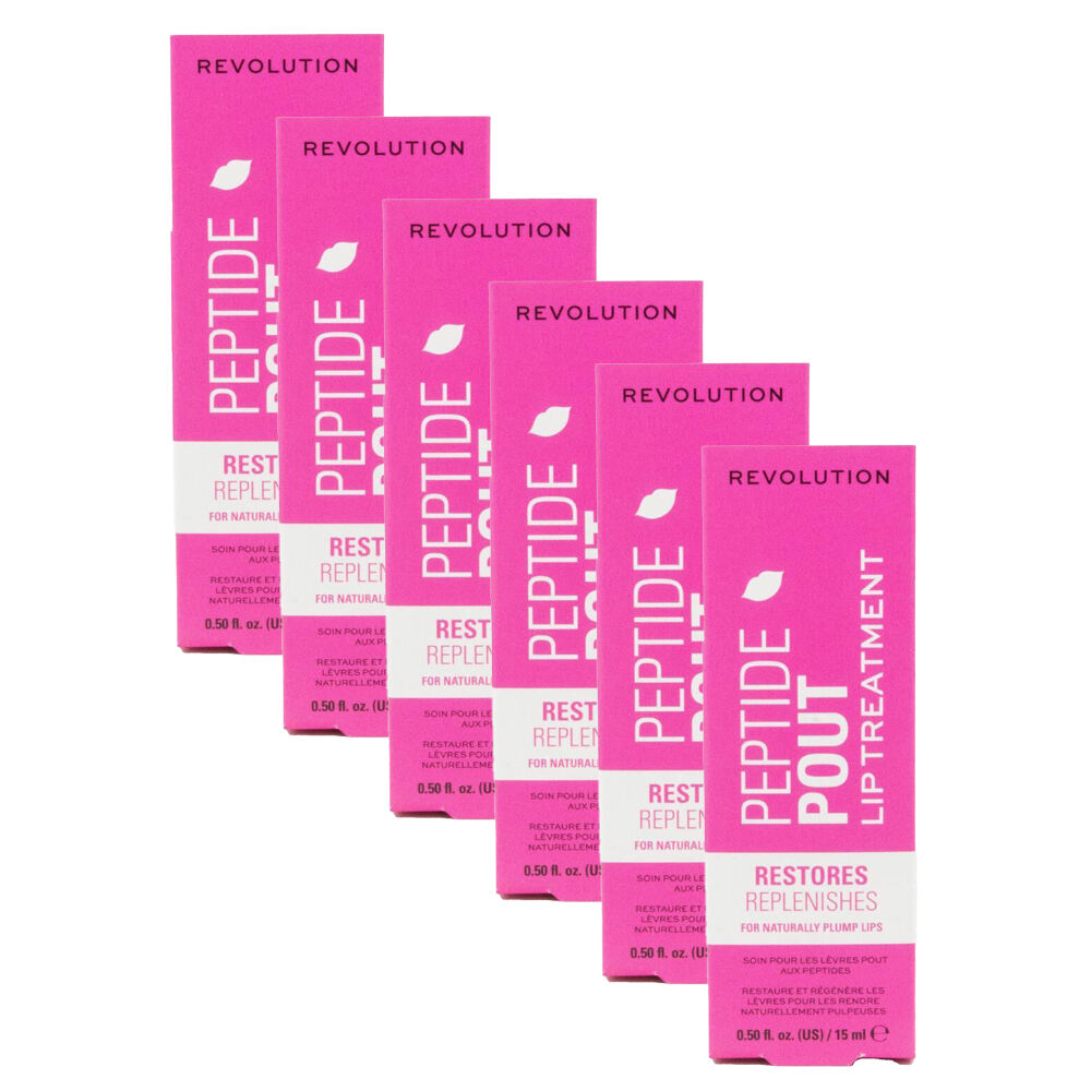 Revolution Peptide Pout Plumping Moisturising Lip Balm Treatment Clear 15ml (6 Pack)