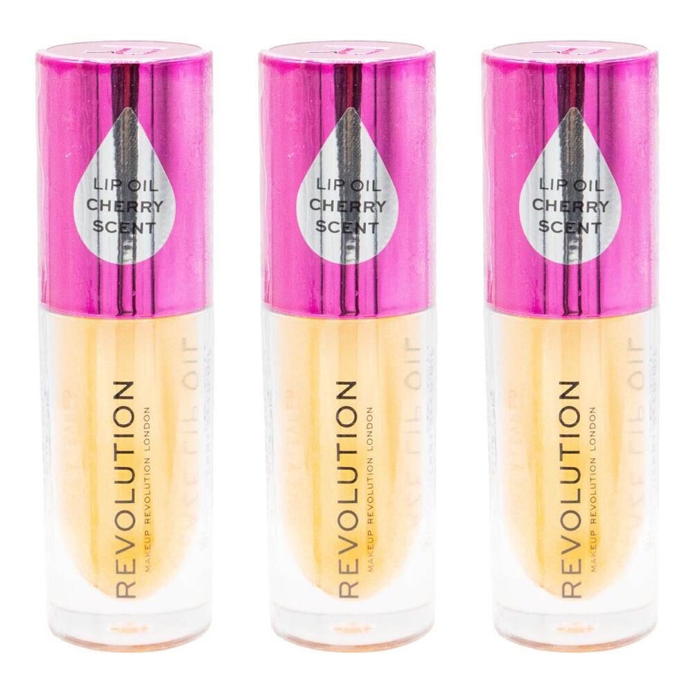 Revolution Lip Oil Getaway Terracotta 4.6ml Cherry Scent Glossy Makeup (3 Pack)