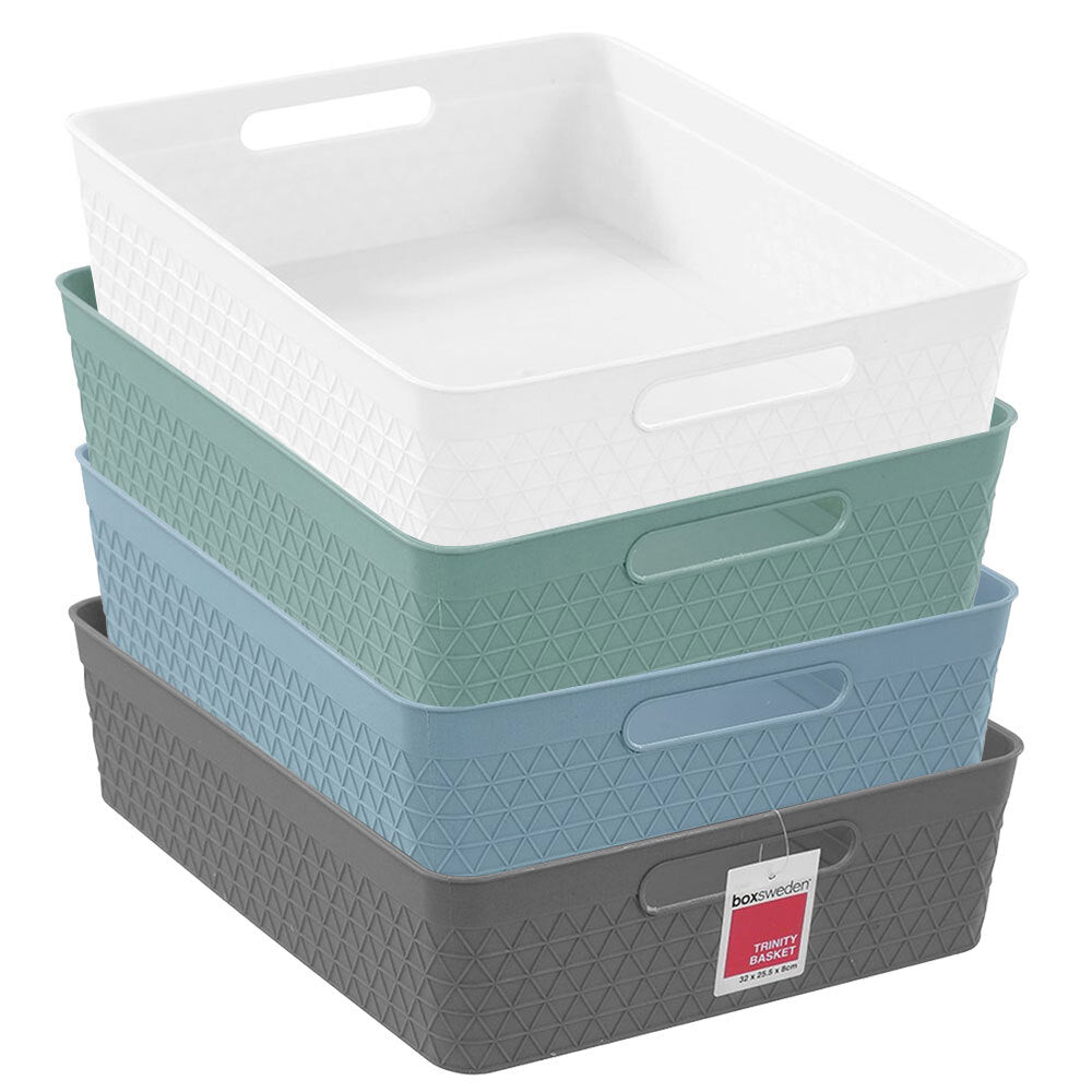 Boxsweden Trinity 32cm Basket Organiser Storage/Container w/ Handle Assorted (4 Pack)