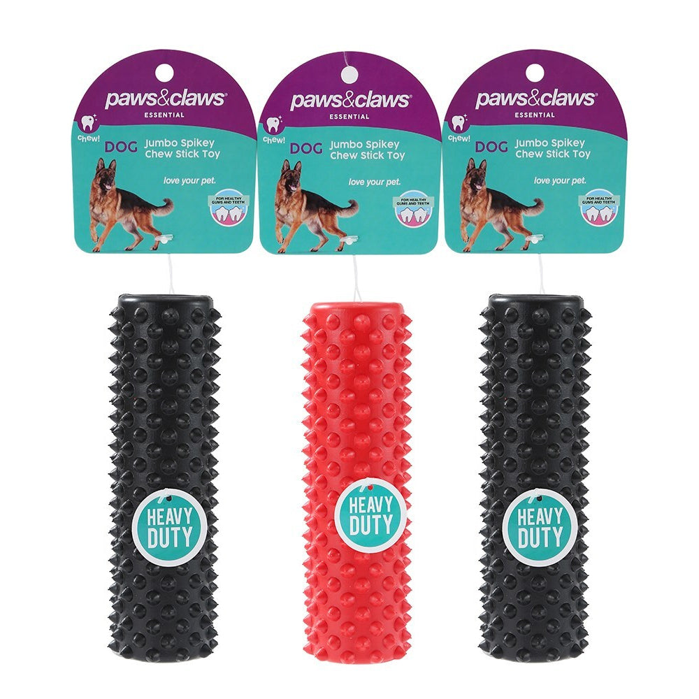 Paws and Claws 17.5cm Heavy Duty TPR Pet Toy Jumbo Spikey Chew Roll Assorted (3 Pack)