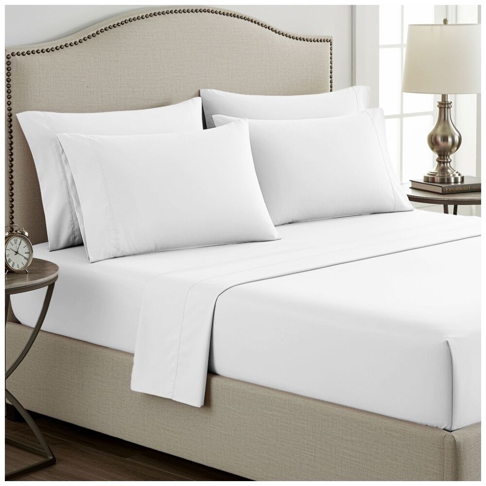 Grosvenor House 400TC Plain Dyed Bamboo Cotton Bed Sheet Sets White