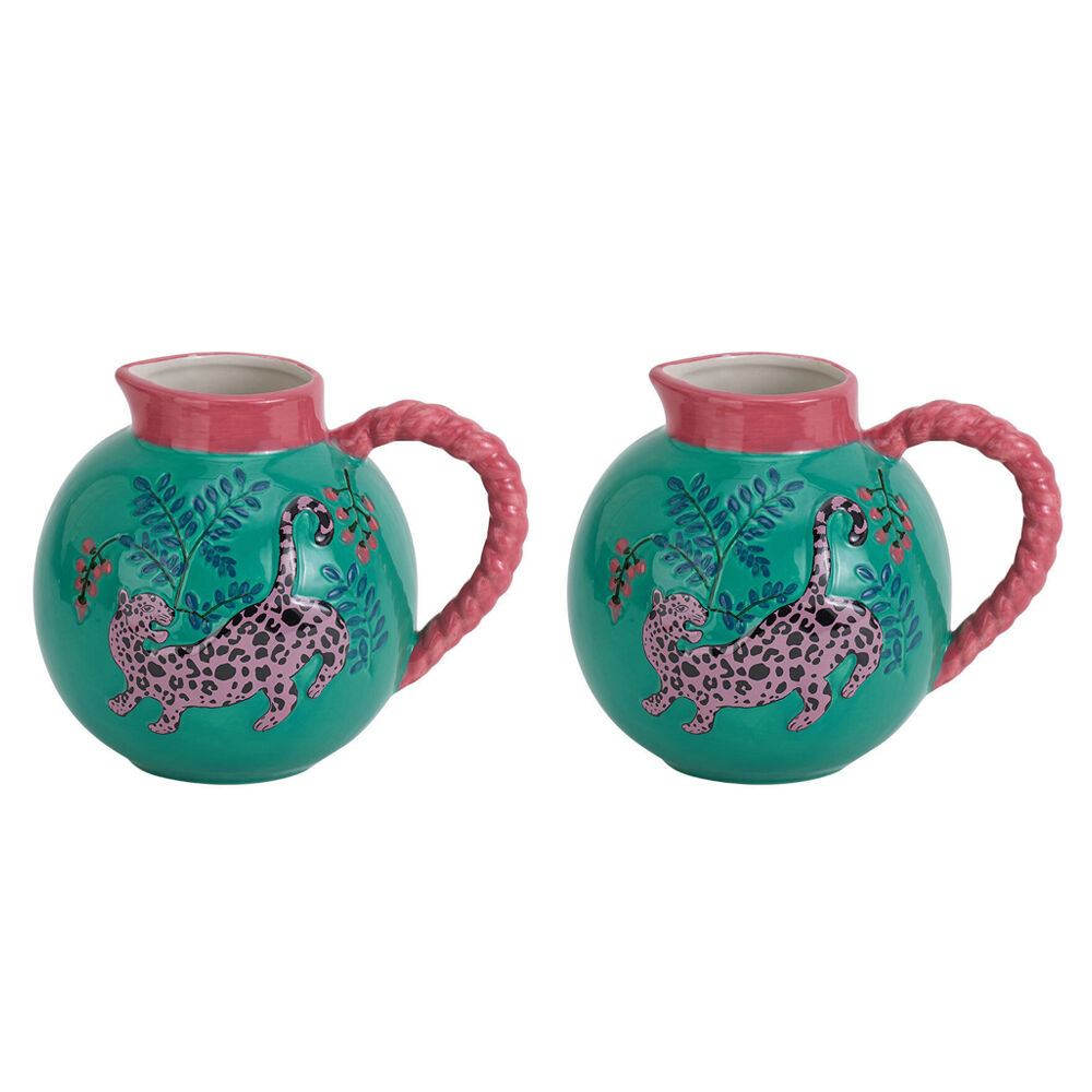 Annabel Trends Ceramic Jug Water Pitcher w/ Handle 18.5x16cm Cheetah (2 Pack)
