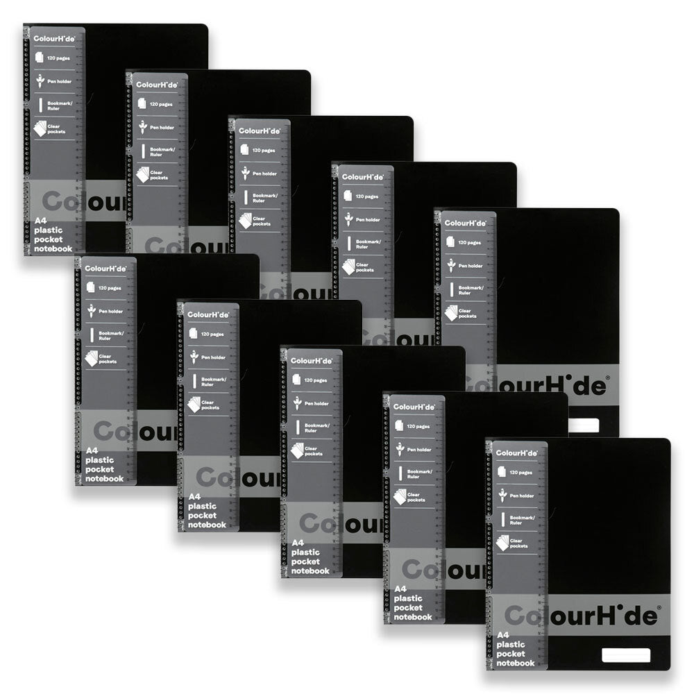 Colourhide PP Writing Notebook w/ Ruler A4 School Stationery 120-Pages Black (10 Pack)