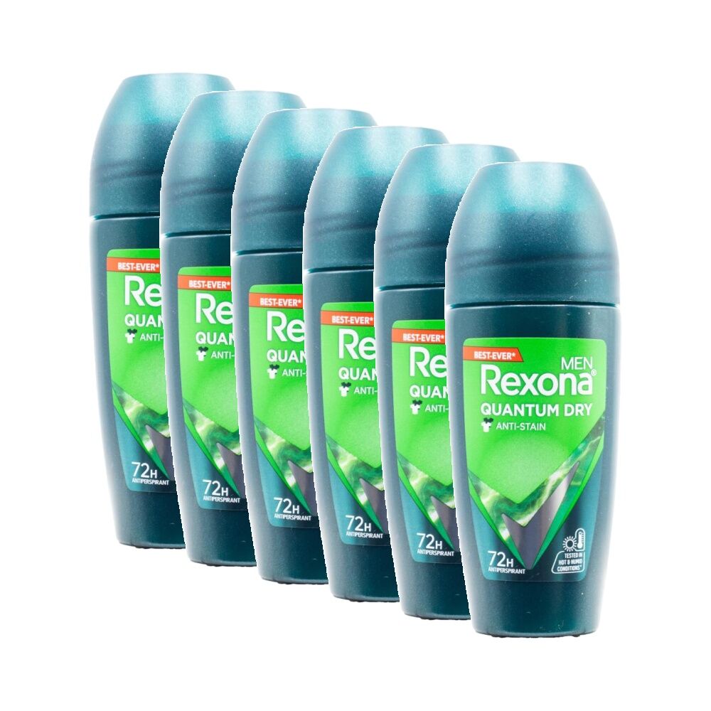 Rexona Men Antiperspirant Deodorant Roll-On 72 Hr Protect Quantum Dry 45ml (6 Pack)