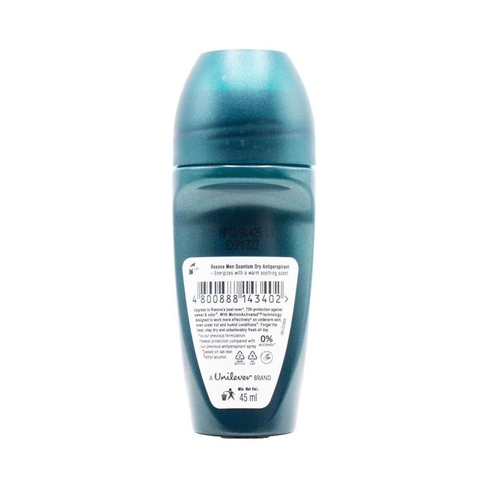 Rexona Men Antiperspirant Deodorant Roll-On 72 Hr Protect Quantum Dry 45ml (6 Pack) — image 3