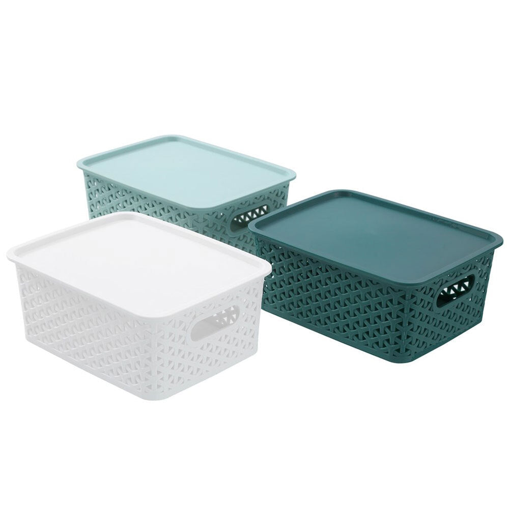 Boxsweden Wicker 25cm Woven Basket Home Organiser Storage w/ Lid Small Asst (4 Pack) — image 5