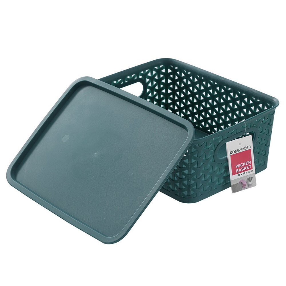 Boxsweden Wicker 25cm Woven Basket Home Organiser Storage w/ Lid Small Asst (4 Pack) — image 3