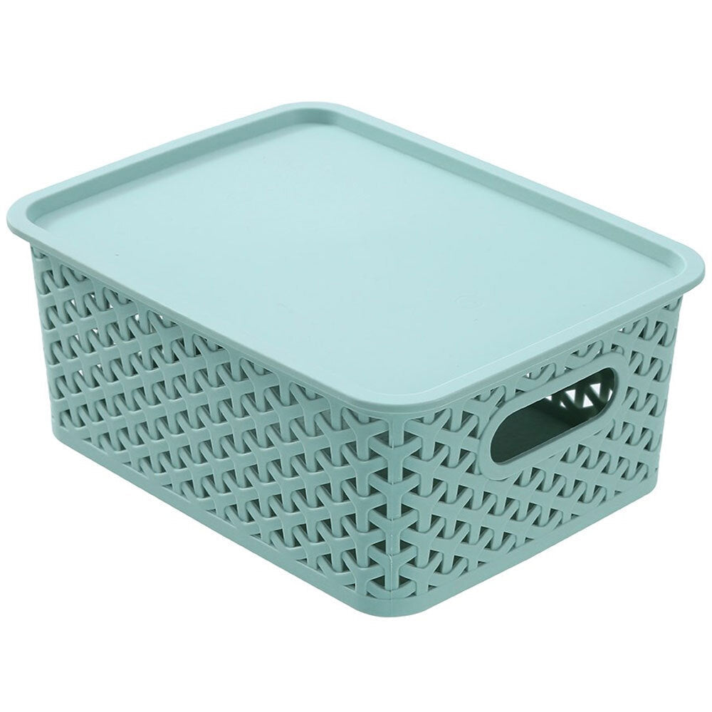 Boxsweden Wicker 25cm Woven Basket Home Organiser Storage w/ Lid Small Asst (4 Pack) — image 2