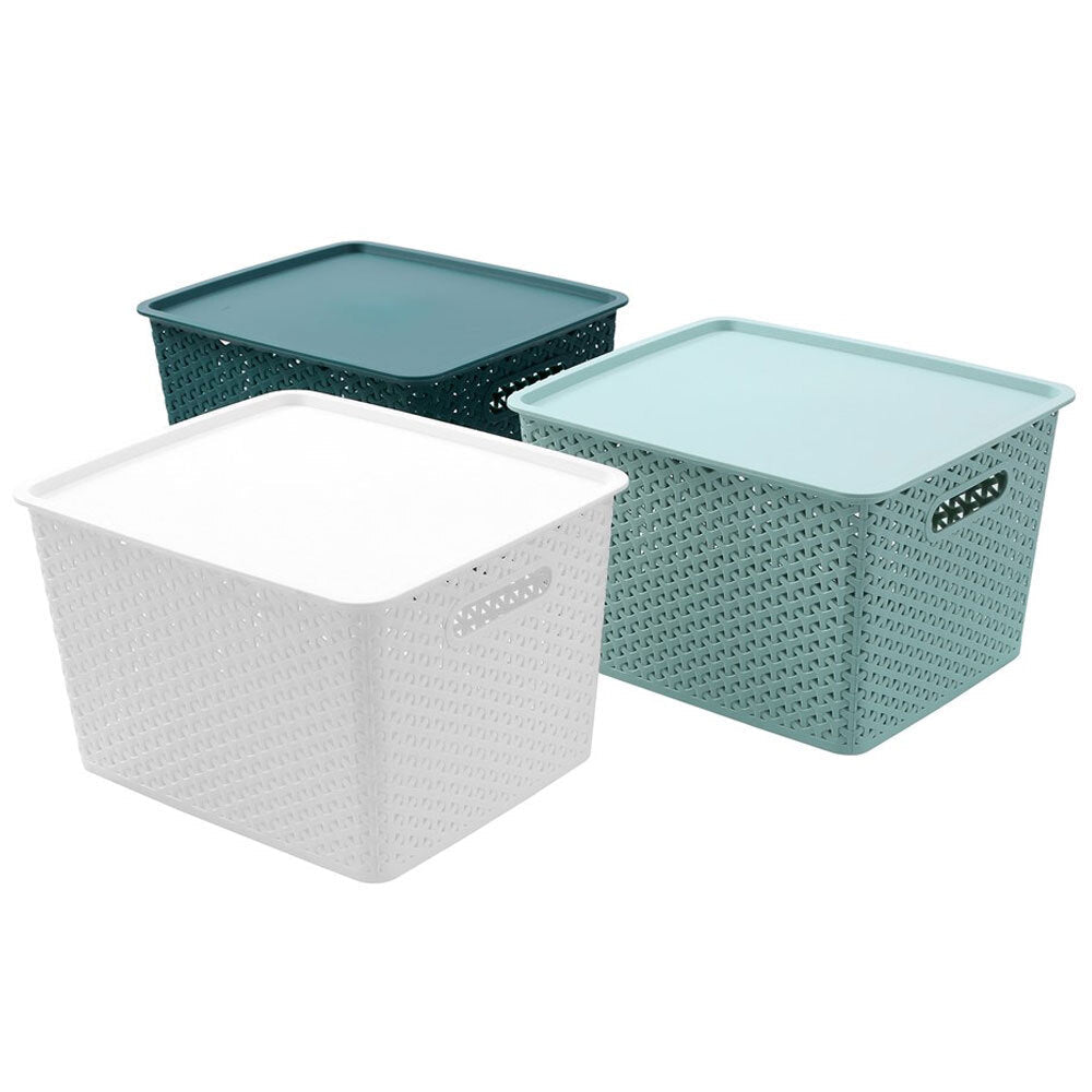 Boxsweden Assorted Wicker Woven Basket w/ Lid 36cm Organiser Storage Large (2 Pack) — image 6