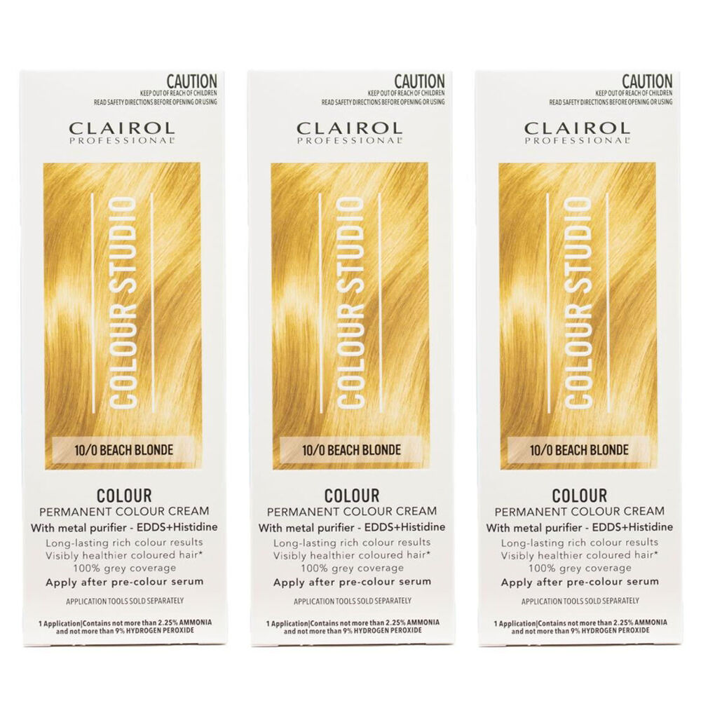Clairol Professional Permanent Hair Colour Cream 10/0 Beach Blonde Dye (3 Pack)