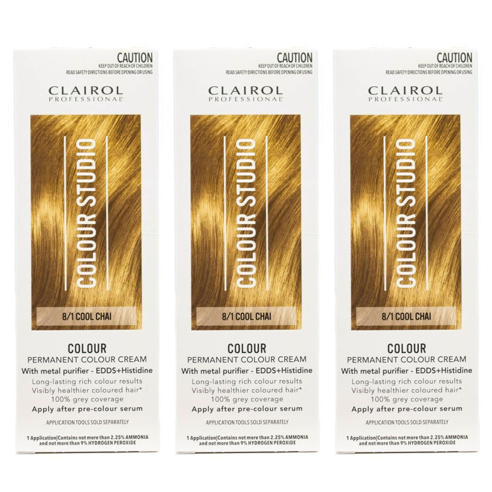 Clairol Professional Permanent Hair Colour Cream Studio 8/1 Cool Chai Dye (3 Pack)