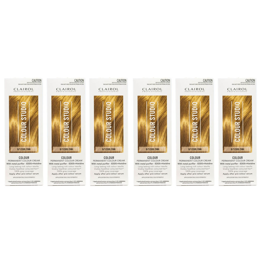 Clairol Professional Permanent Hair Colour Cream Studio 8/1 Cool Chai Dye (6 Pack)