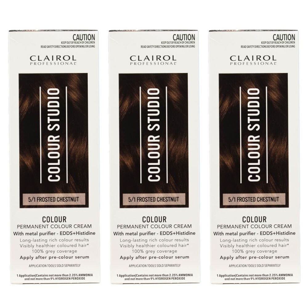 Clairol Professional Permanent Hair Colour Cream 5/1 Frosted Chestnut Dye (3 Pack)