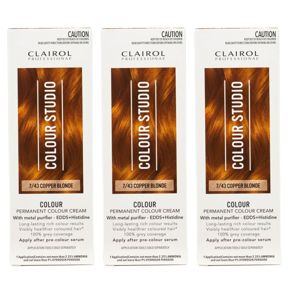 Clairol Professional Permanent Hair Colour Cream 7/43 Copper Blonde Dye (3 Pack)