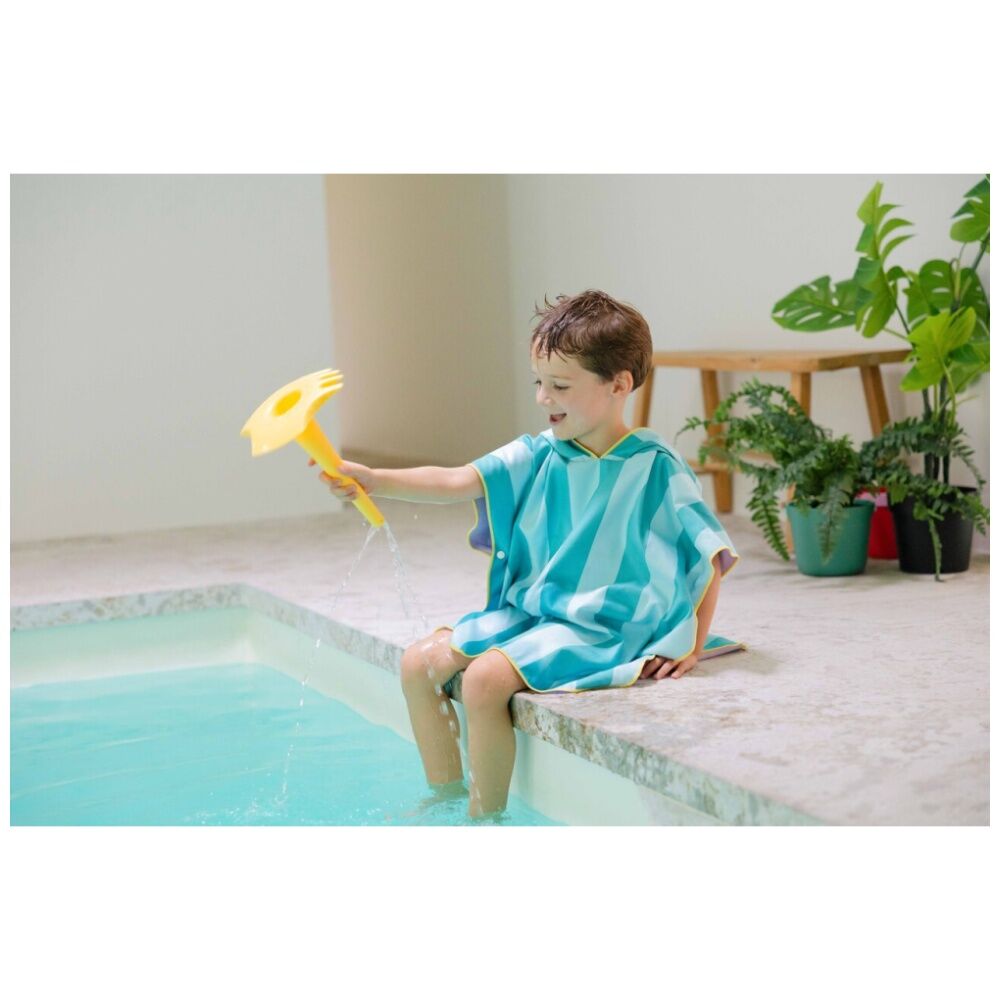 Quut 60x60cm 1-6Y Quut Childrens Microfibre Towel w/ Hood Poncho Lagoon Green Stripe — image 2