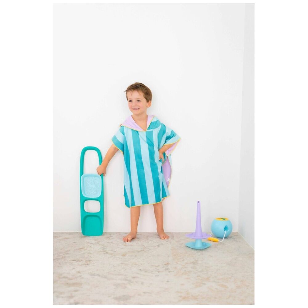Quut 60x60cm 1-6Y Quut Childrens Microfibre Towel w/ Hood Poncho Lagoon Green Stripe — image 3