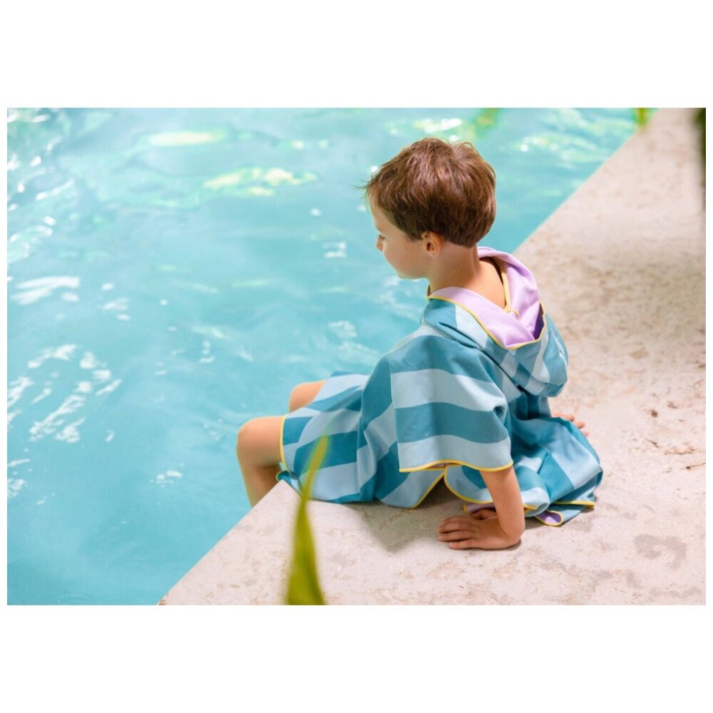 Quut 60x60cm 1-6Y Quut Childrens Microfibre Towel w/ Hood Poncho Lagoon Green Stripe — image 4
