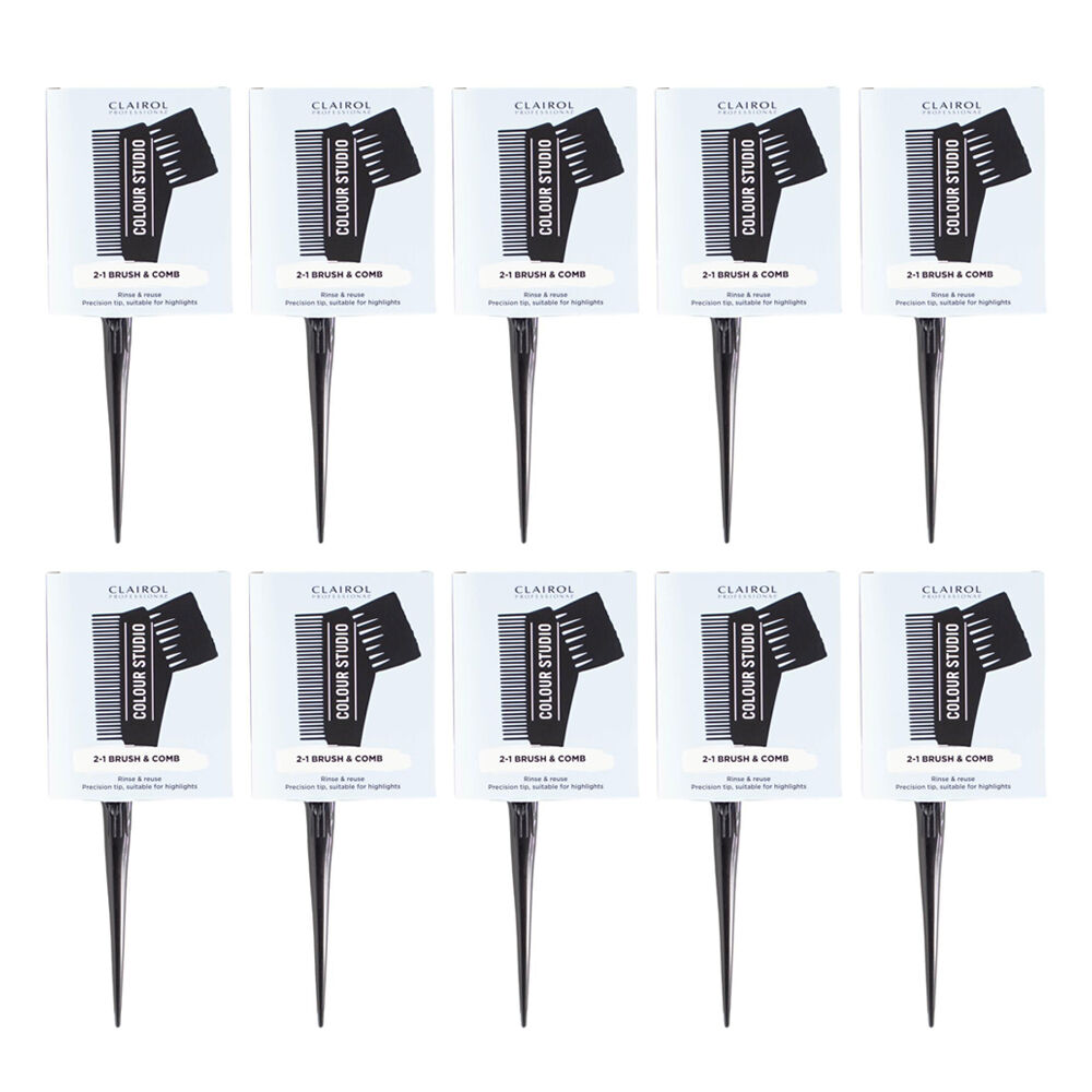 Clairol Professional Colour Studio 2-1 Hair Styling Brush Comb Black (10 Pack)