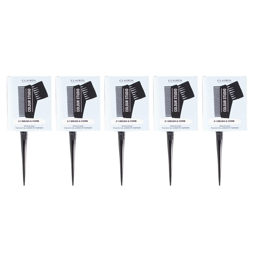 Clairol Professional Colour Studio 2-1 Hair Styling Brush Comb Black (5 Pack)
