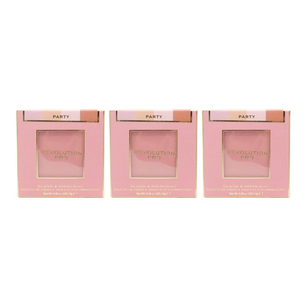 Revolution Pro 8G Blush & Highlighter Palette Party Beauty Makeup (3 Pack)