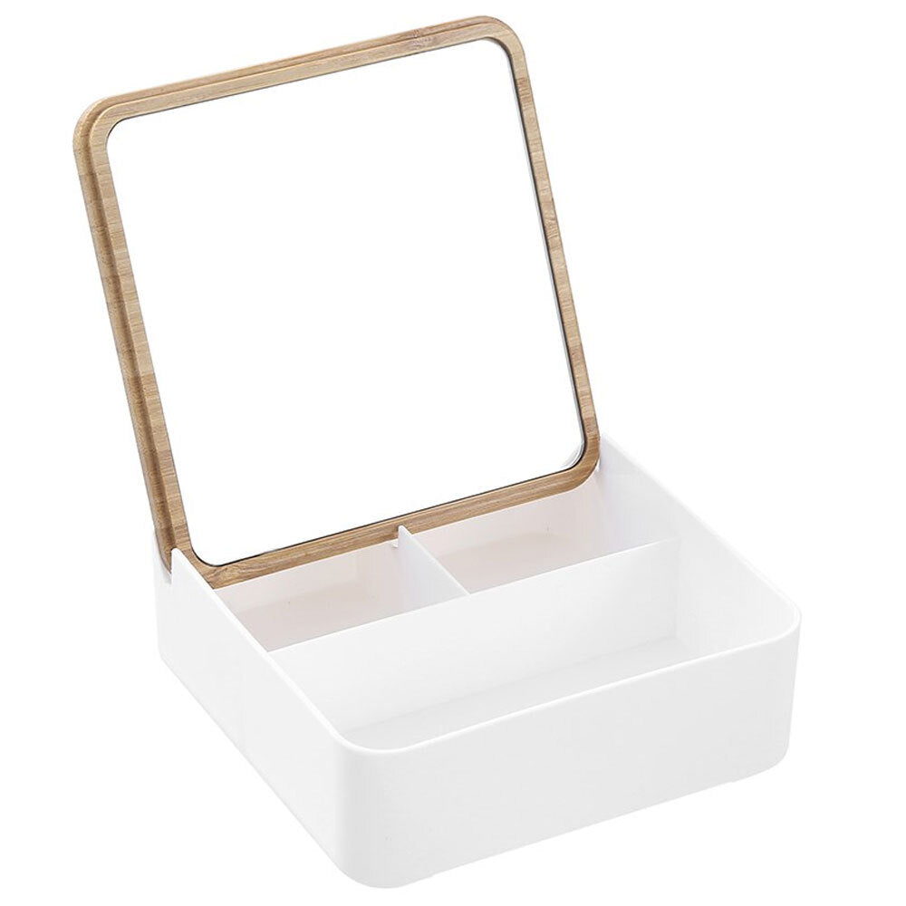 Boxsweden Bano Square 14cm Organiser Storage w/ Mirror Bamboo Top Home Decor (2 Pack) — image 2