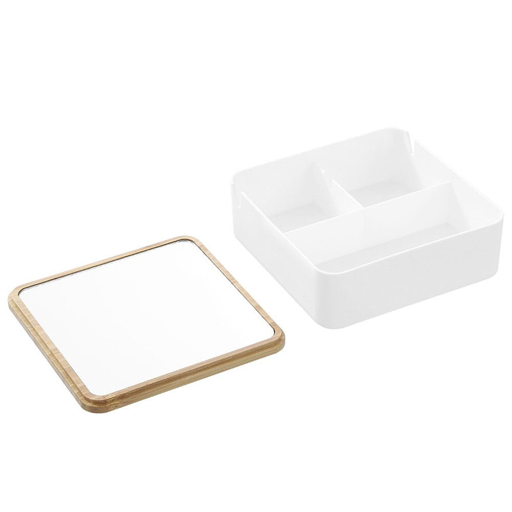 Boxsweden Bano Square 14cm Organiser Storage w/ Mirror Bamboo Top Home Decor (2 Pack) — image 4