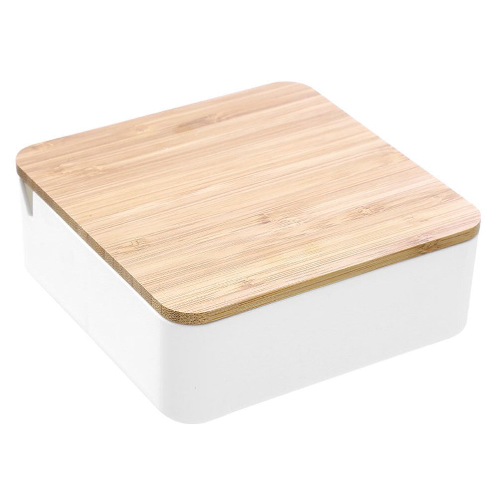 Boxsweden Bano Square 14cm Organiser Storage w/ Mirror Bamboo Top Home Decor (2 Pack) — image 3