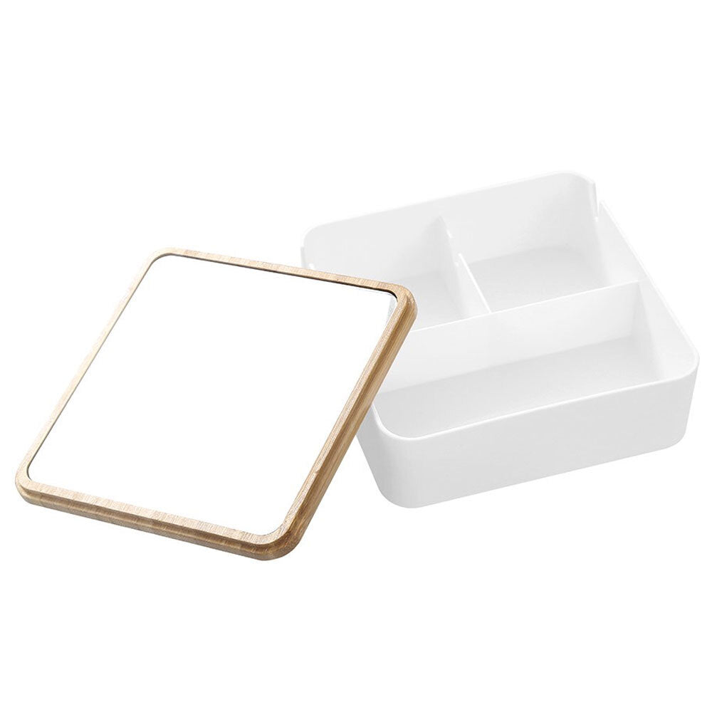 Boxsweden Bano Square 14cm Organiser Storage w/ Mirror Bamboo Top Home Decor (2 Pack) — image 5