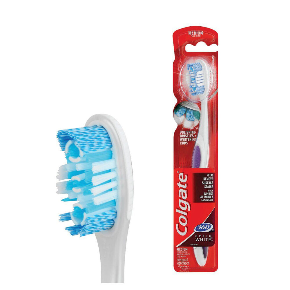 Colgate 360 Optic White Toothbrush Medium Dental Oral Care Teeth Cleaner (12 Pack) — image 3