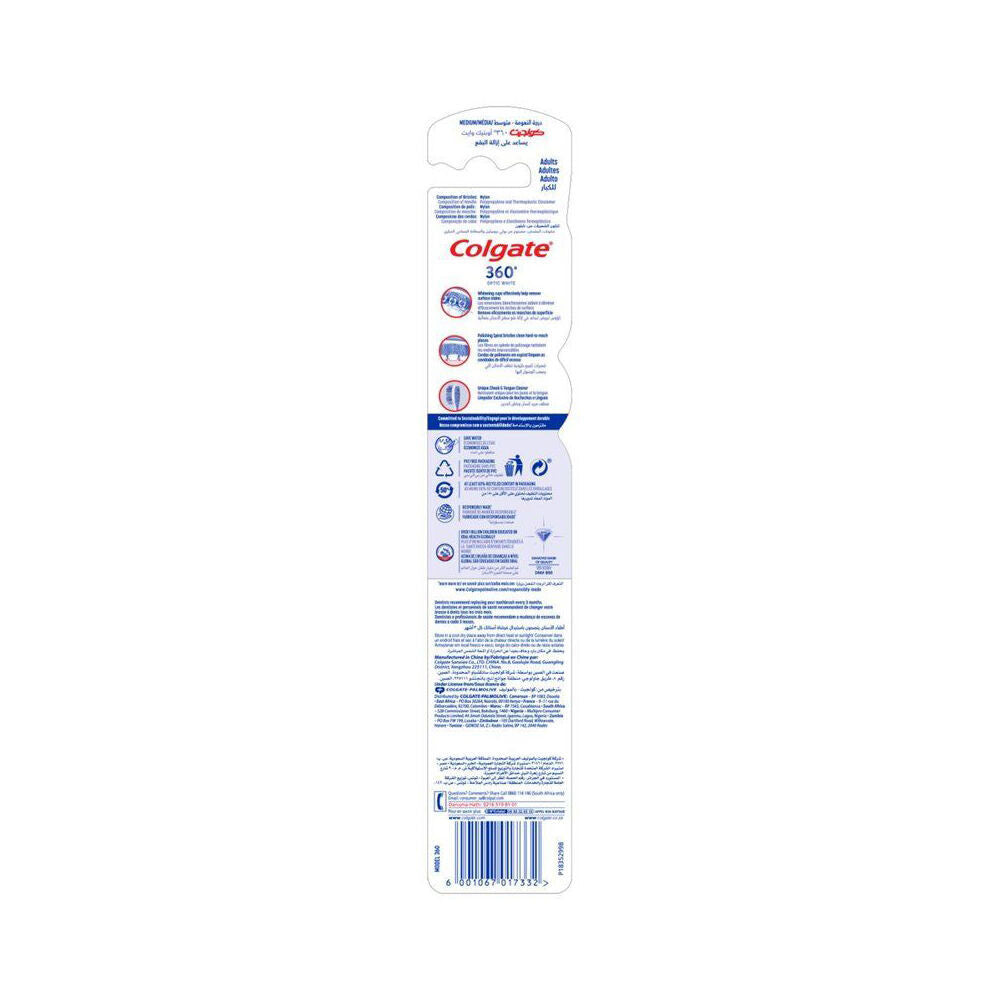 Colgate 360 Optic White Toothbrush Medium Dental Oral Care Teeth Cleaner (12 Pack) — image 4