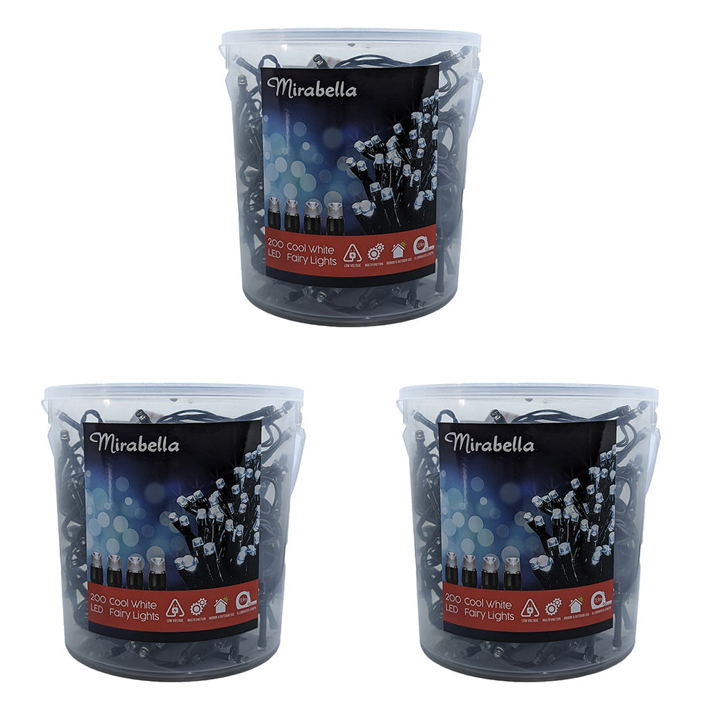 Mirabella 200pc Mirabella LED Clear White Festive Party Fairy Lghts Low Voltage (3 Pack)