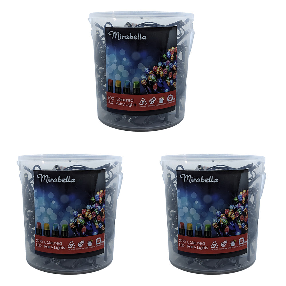 Mirabella 200pc Mirabella LED Multicoloured Party/Christmas Fairy Lghts Low Voltage (3 Pack)