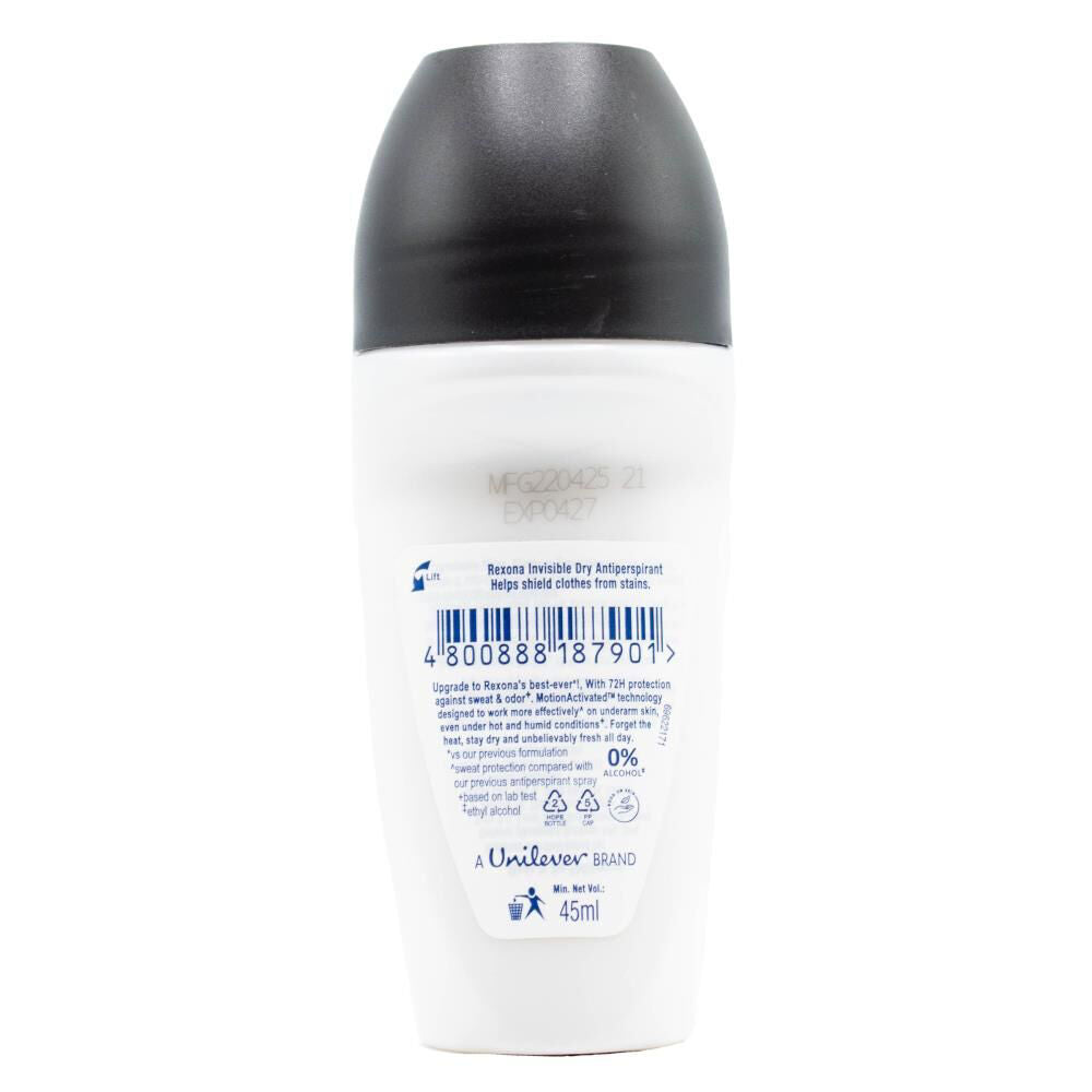 Rexona 45ml Women Invisible Dry+Fresh Roll On 72H Deodorant Black & White — image 2