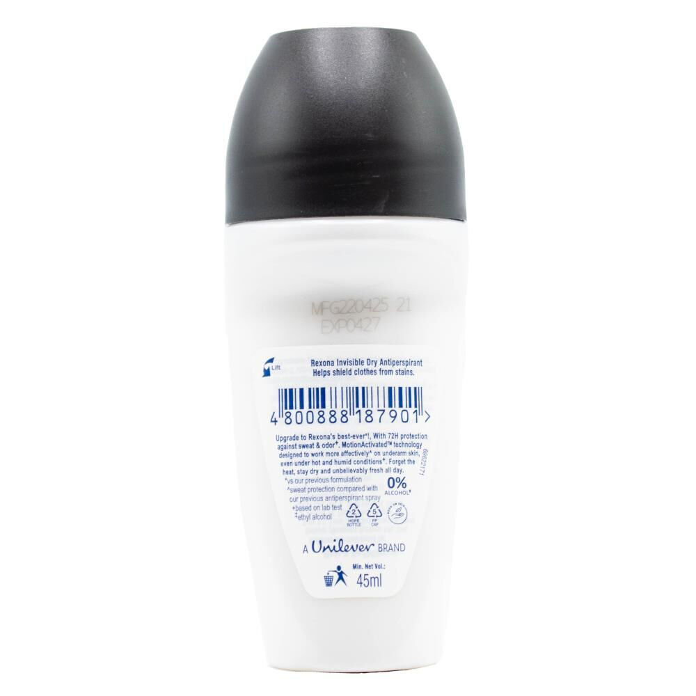 Rexona Women Invisible Dry+Fresh Roll On 72H Deodorant Black & White 45ml (12 Pack) — image 3
