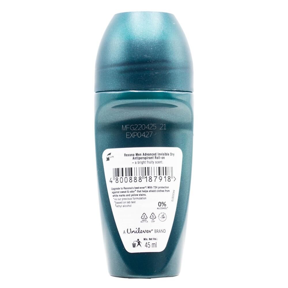 Rexona Men 45ml Antiperspirant Deodorant Roll-On 72 Hr Protect Invisible Dry — image 2