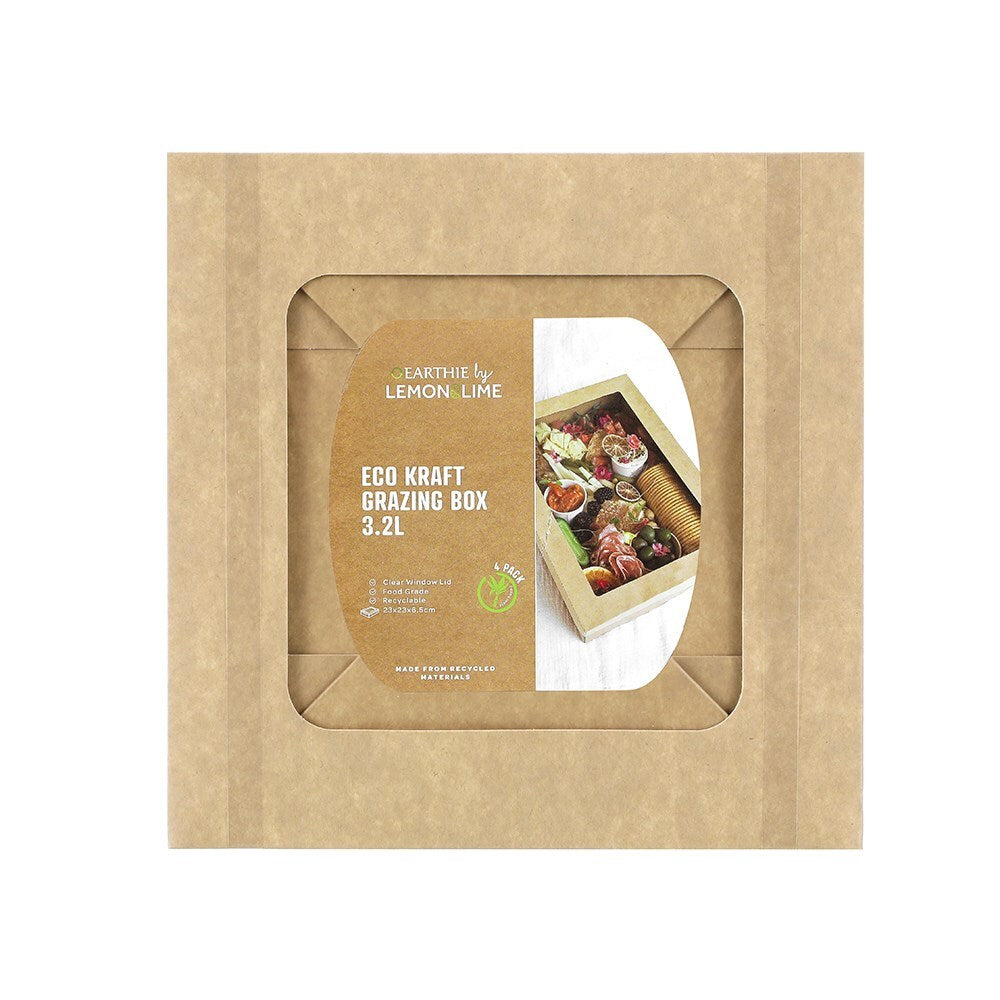 Lemon and Lime 4pc Lemon And Lime 23cm Eco Kraft Disposable Catering 3.2L Lid Grazing Box (4 Pack) — image 6