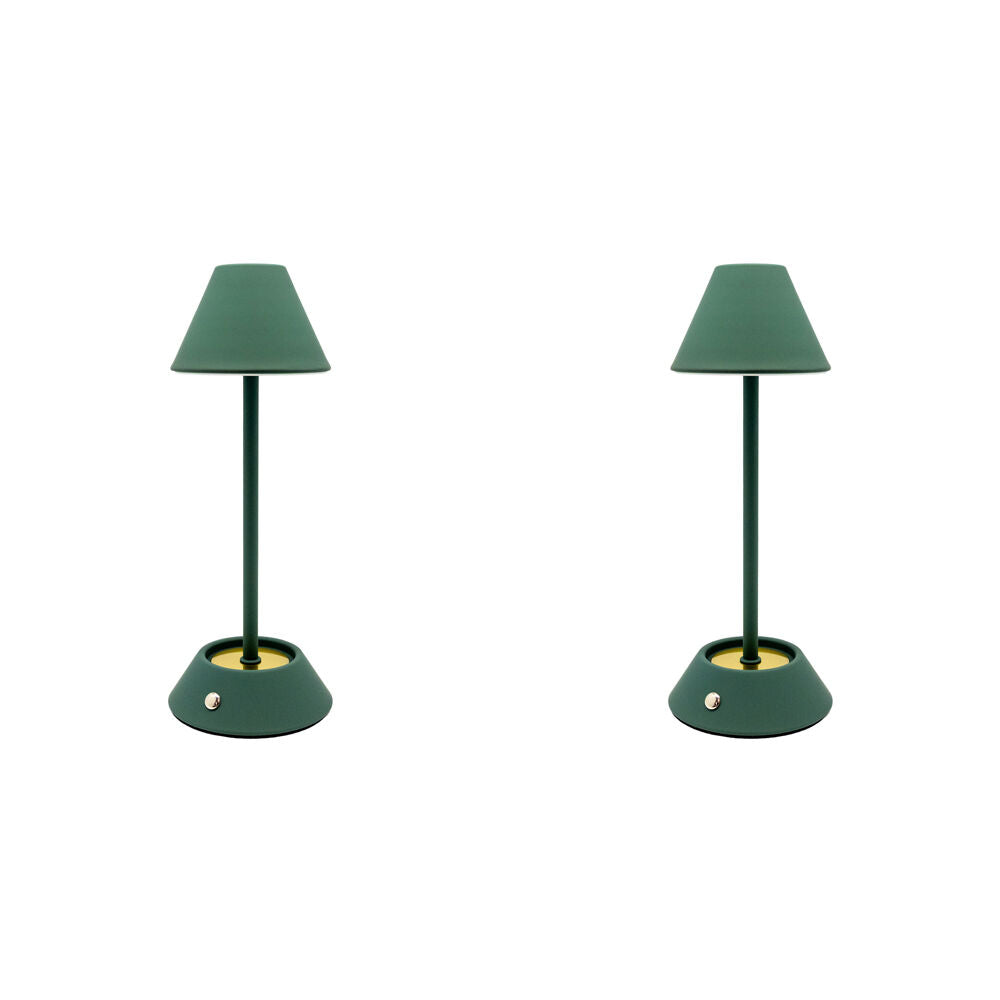 Boyle LED Rechargeable Table Lamp with Cone Shade 10x10x28cm Matt Green (2 Pack)