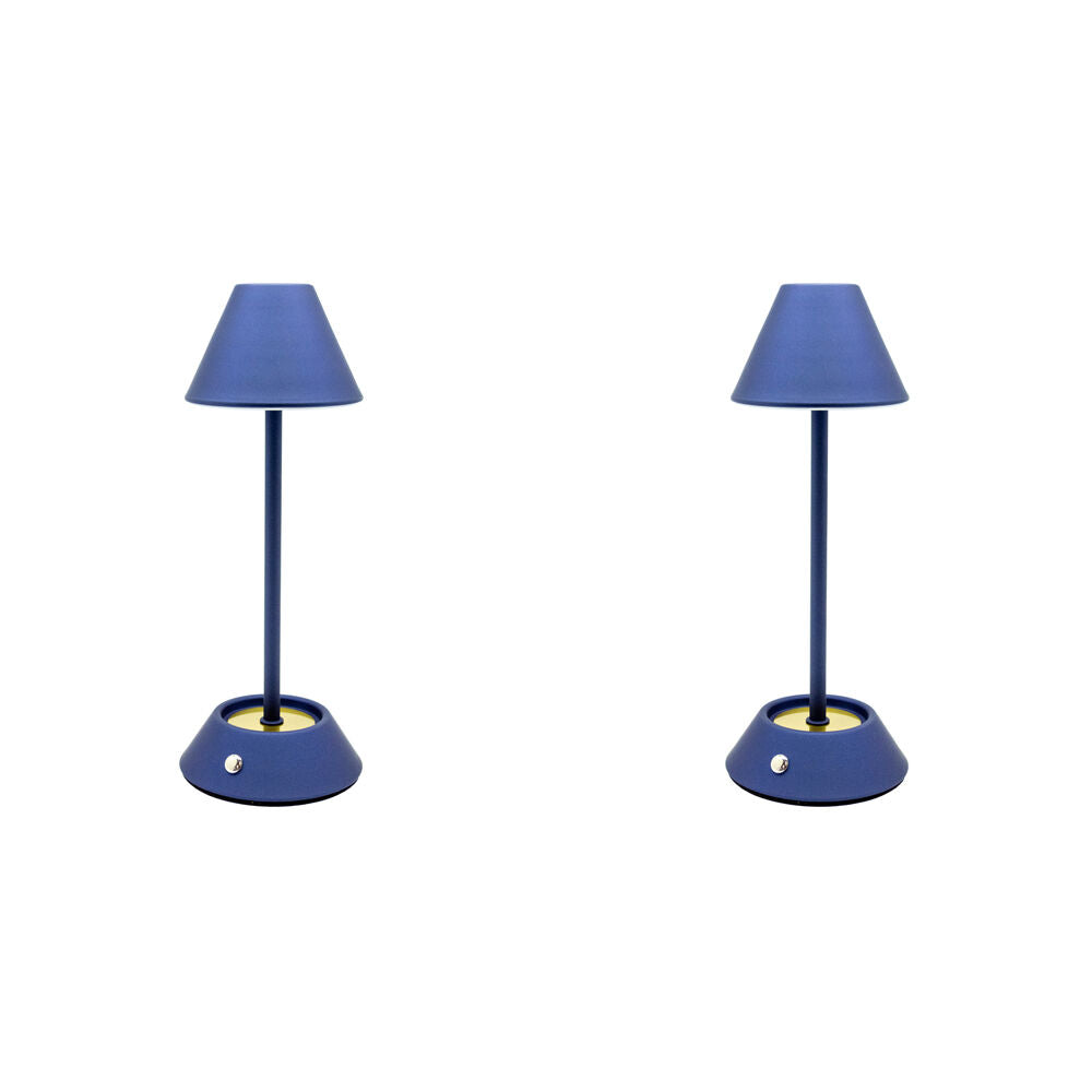 Boyle LED Rechargeable Table Lamp with Cone Shade 10x10x28cm Matt Blue (2 Pack)