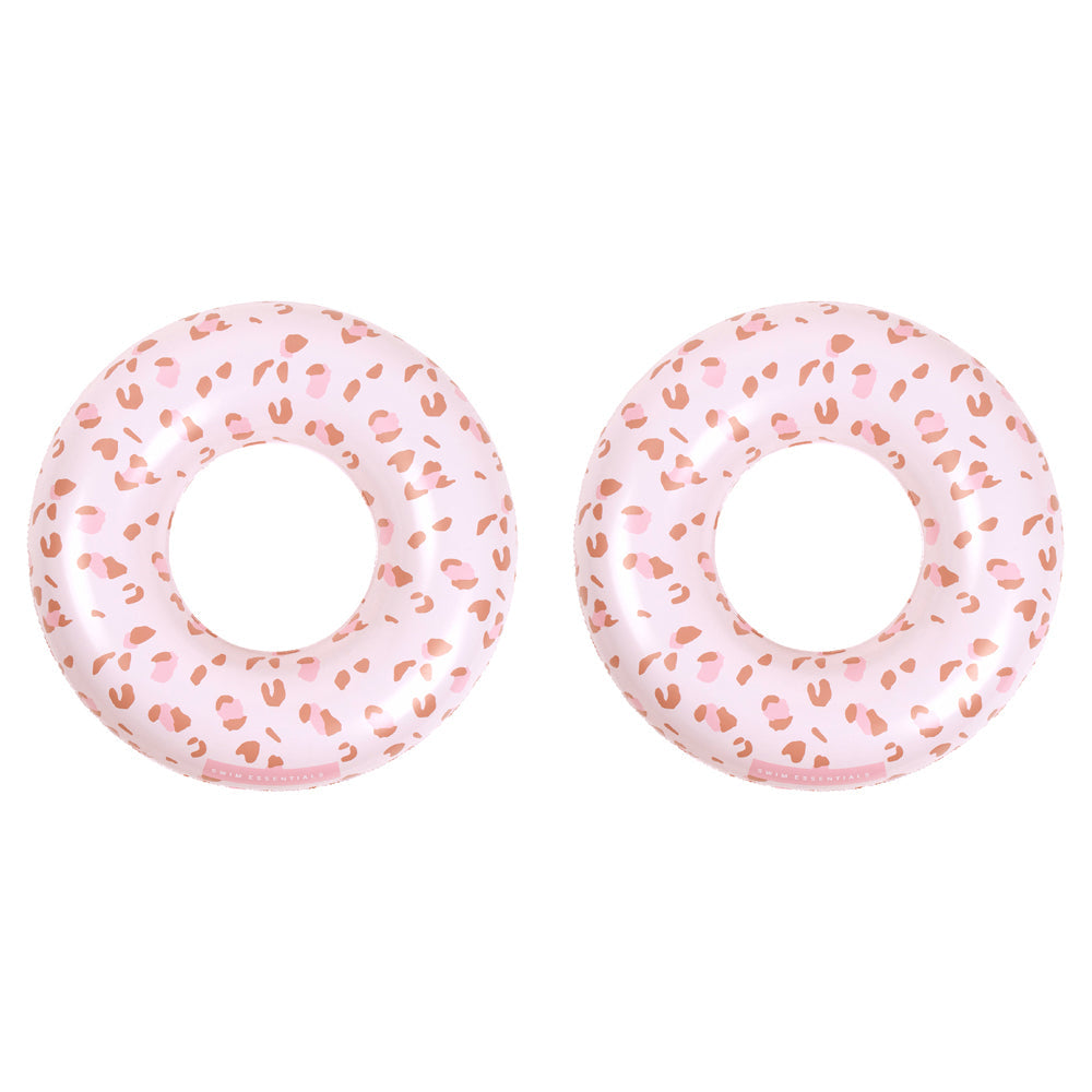 Swim Essentials Kids Inflatable Swim Ring Floater 90cm Old Pink Leopard 6y+ (2 Pack)