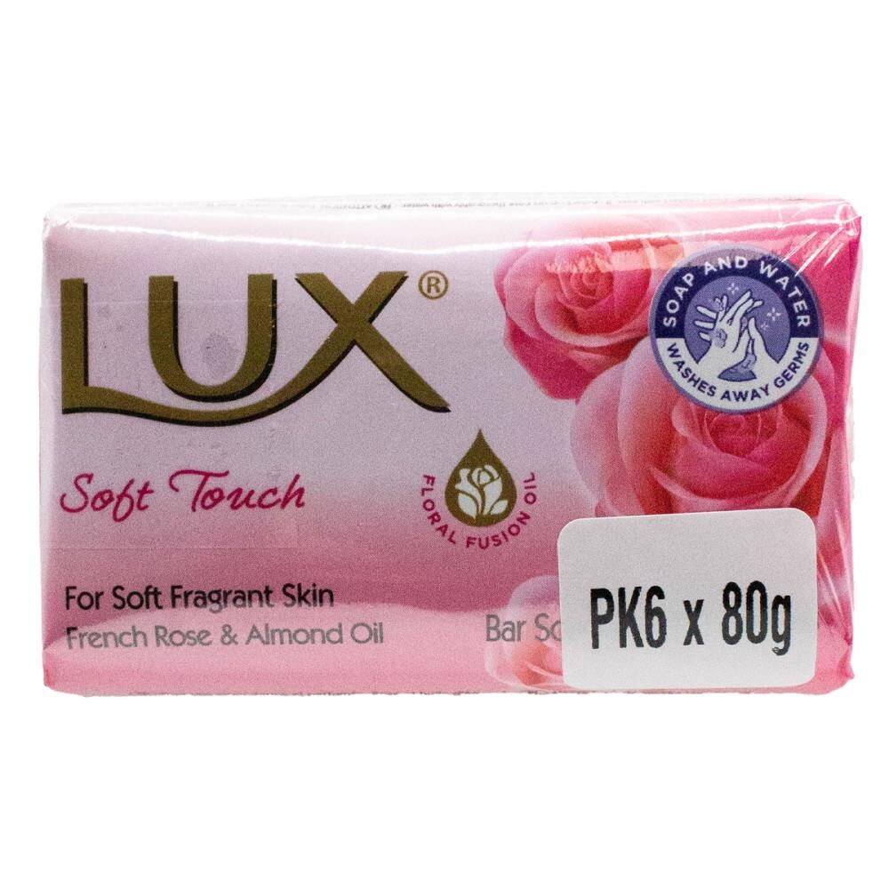 Lux Soft Touch Soap Bar Floral Scent w/French Rose Almond Oil 80g (6 Pack)