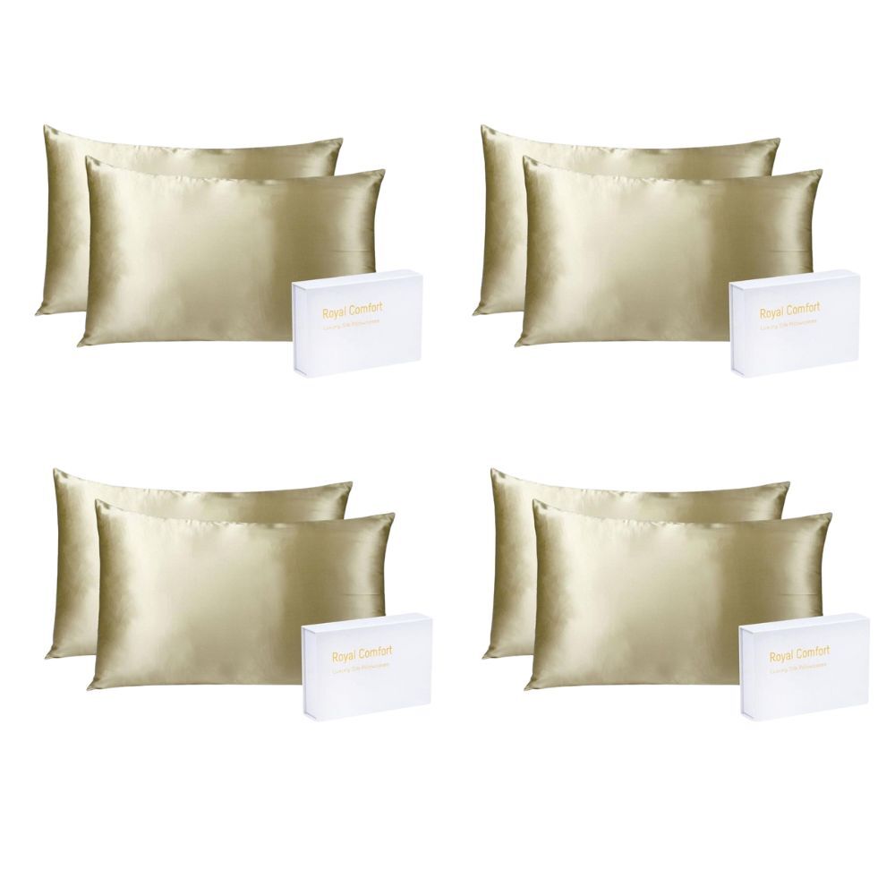 Royal Comfort Mulberry Silk Pillowcase Twin Pack Cover 51x76cm Chmpgne (4 Pack)
