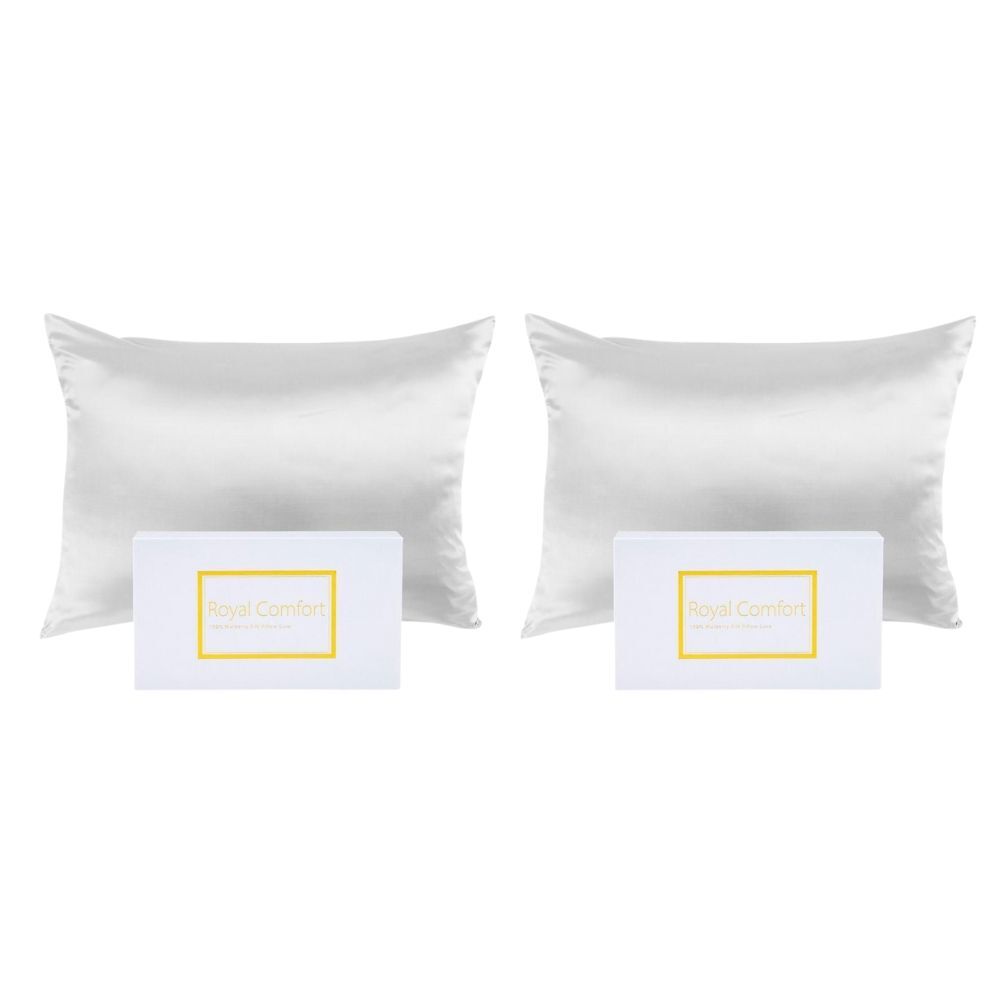 Royal Comfort Pure Silk Pillowcase Single Pack Pillow Case 51x76cm White (2 Pack)