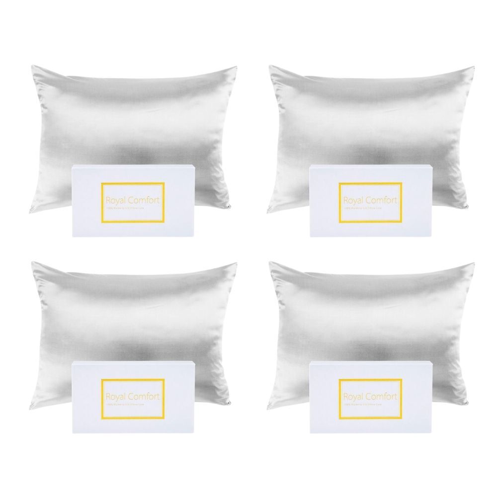 Royal Comfort Pure Silk Pillowcase Single Pack Pillow Case 51x76cm Silver (4 Pack)