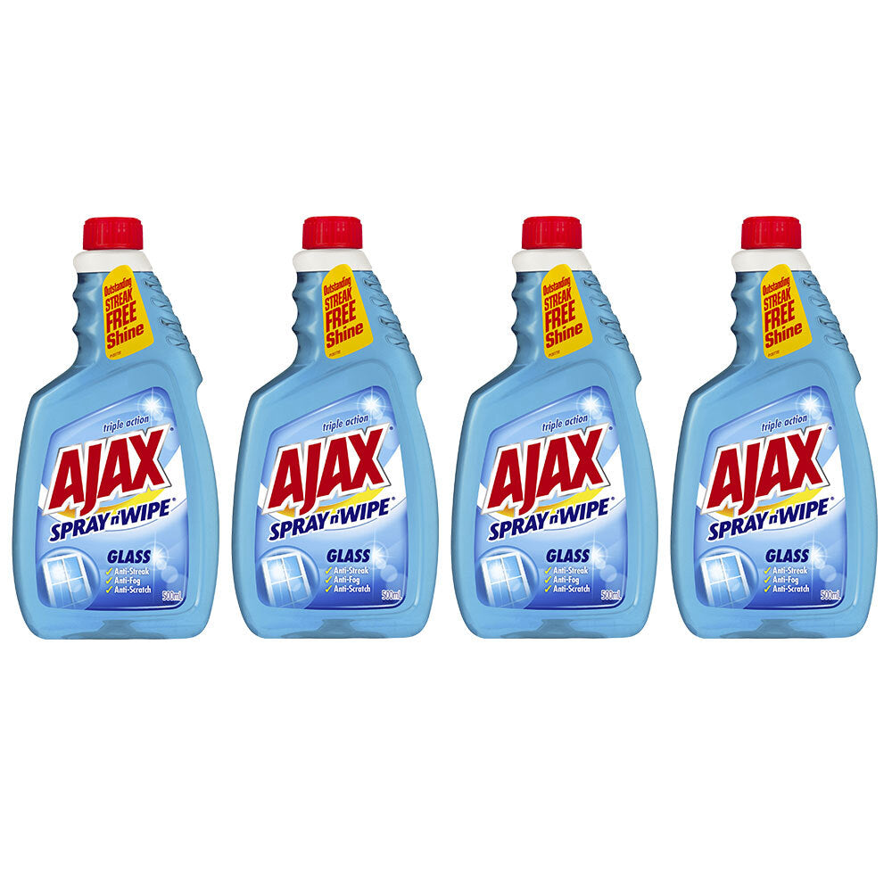 Ajax Spray N Wipe Glass Cleaner Refill 500ml (4 Pack)