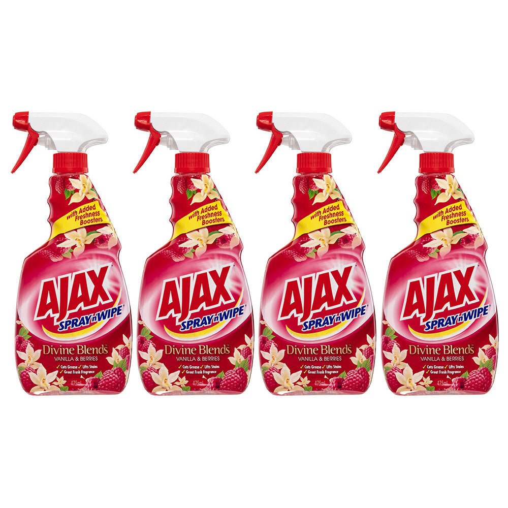 Ajax Spray N Wipe 475ml Trigger Bottle Multipurpose Cleaner Vanilla & Berries (4 Pack)