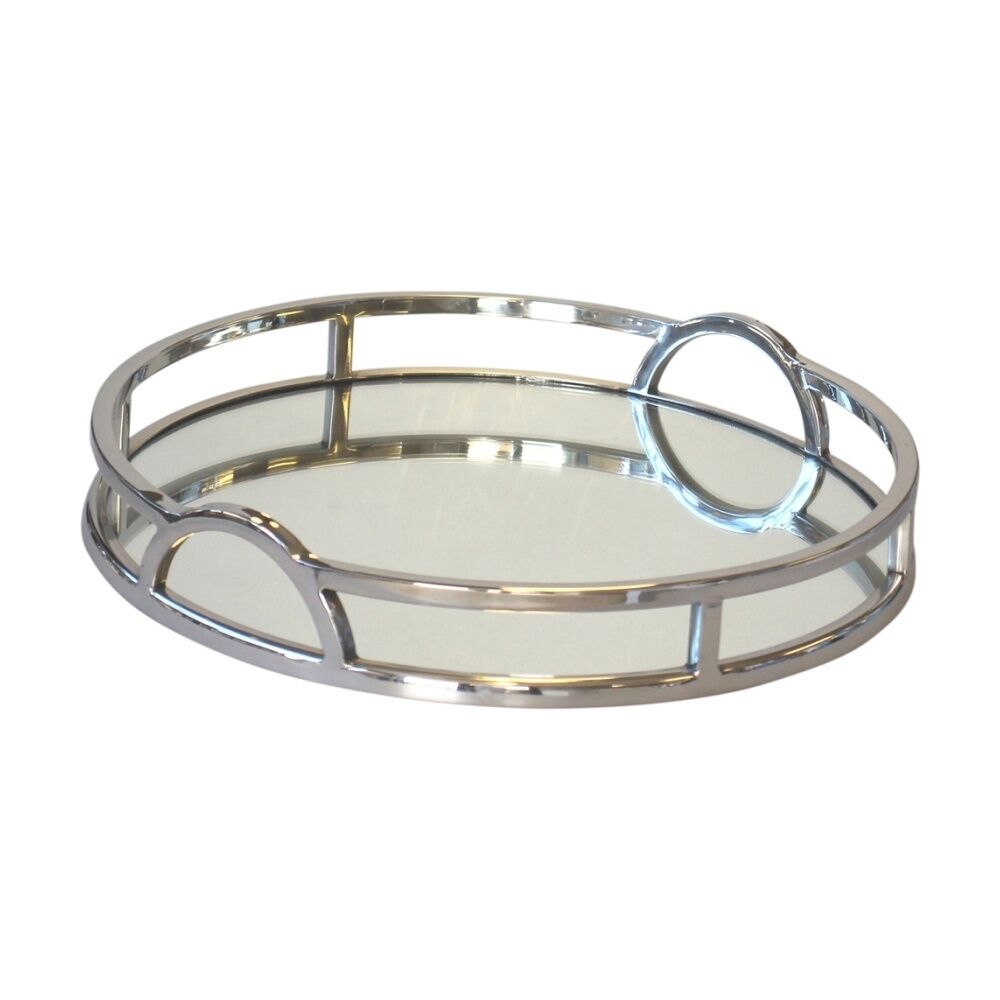 SS Collective Round Mirror Tray With Arch Handles Stainless Steel — Large 49cm