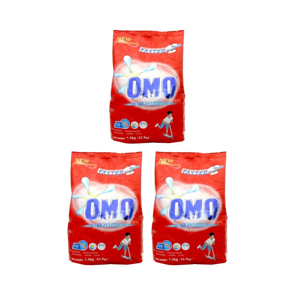 Omo Laundry Powder Detergent Ultra Fast Clean Tough Stain Removal 1.5kg (3 Pack)