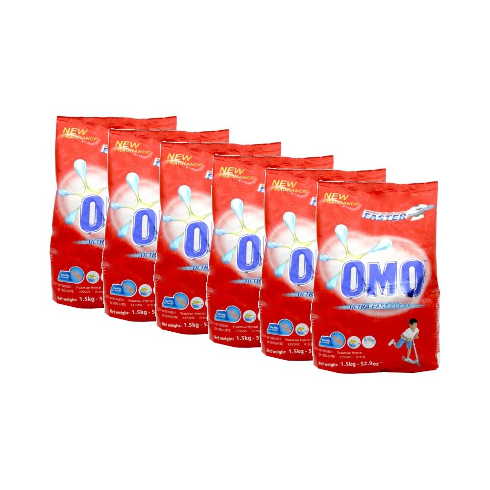 Omo Laundry Powder Detergent Ultra Fast Clean Tough Stain Removal 1.5kg (6 Pack)