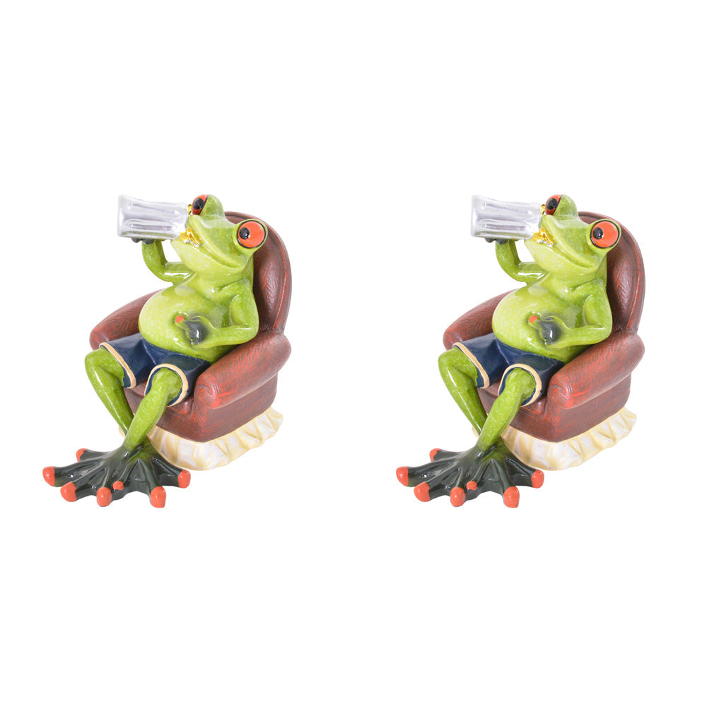 Gibson Gifts Funny Frog Beer Drinker Figurine Home Tabletop Fun Decor 12x12cm (2 Pack)