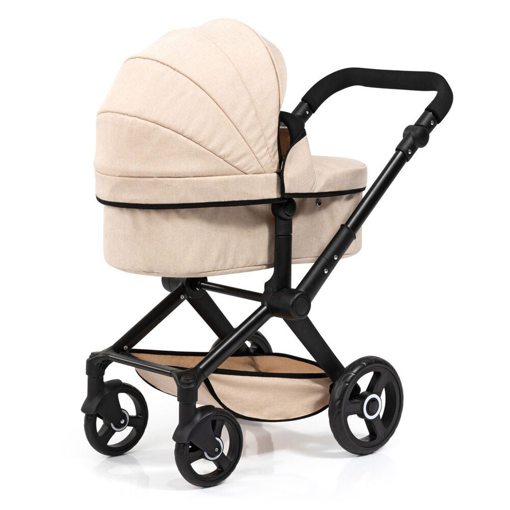 Bayer Beige with Black Frame & Trim XEO Doll Pram Pretend Play Kids Stroller